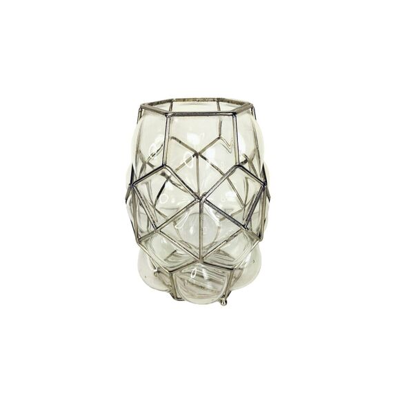 Vintage 30s Art Deco Caged Blown Bubble Glass Footed Vase Lantern Candle Holder - Picture 7 of 12